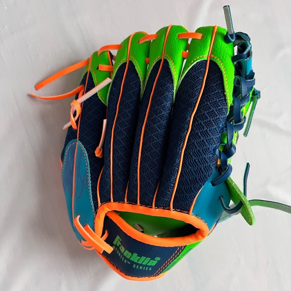 Franklin youth Meshtek TeeBall Glove baseball Right Hand Throw Blue Orange 9.5